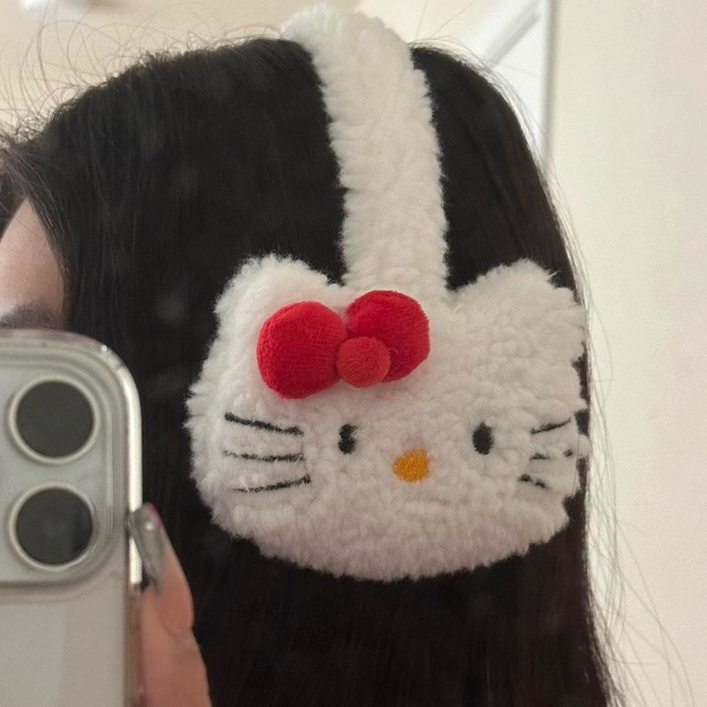Hello Kitty White and Red Fuzzy Earmuffs
